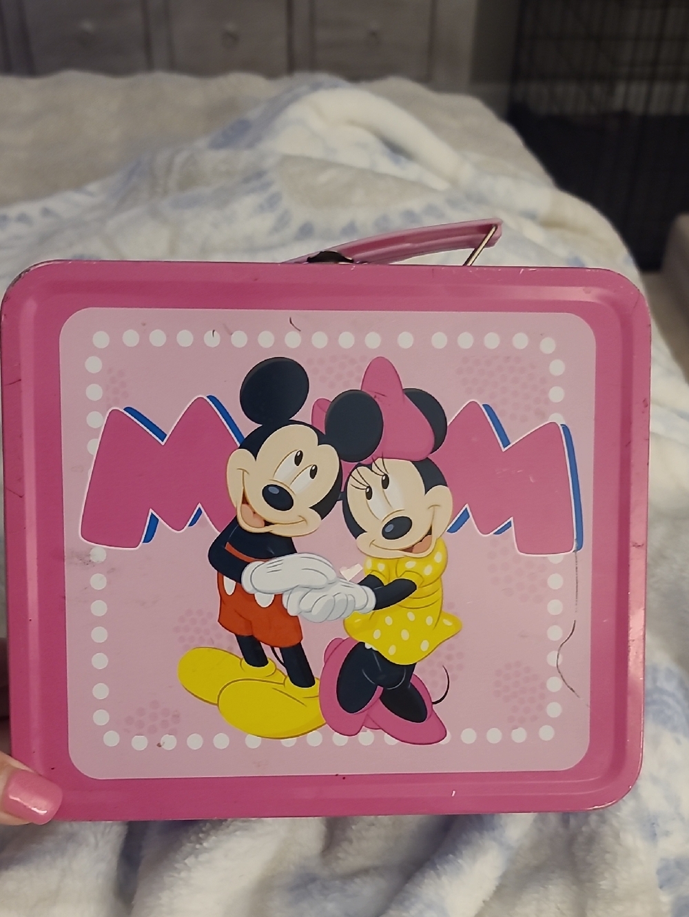 Disney Pink Mickey & Minnie Metal Lunch Box with Yellow Accents